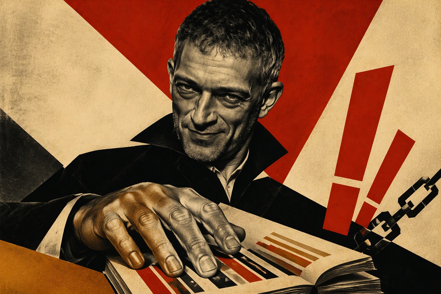 Constructivist concept portrait of the house's master holding his ledger